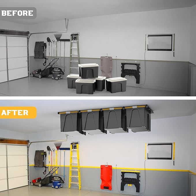 WALMANN Overhead Tote Storage Rails, Heavy Duty Garage Ceiling Bin Storage Rack - Image 9