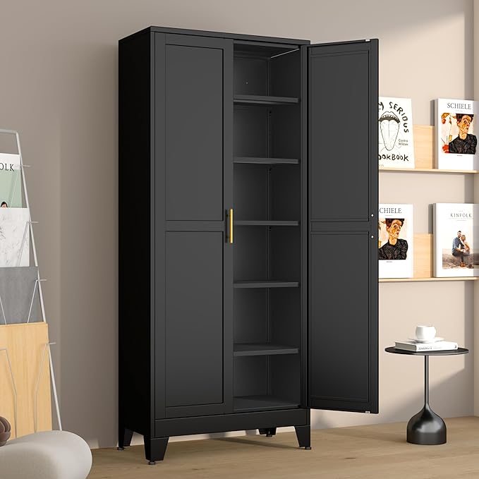 Metal Pantry Cabinet with 2 Doors and 5 Adjustable Shelves, Versatile Storage by winiowa