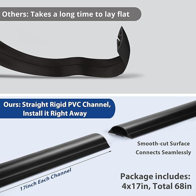 Cord Cover Floor 68in, Large Capacity Floor Cable Cover, Hard PVC Cord Hider - Image 3