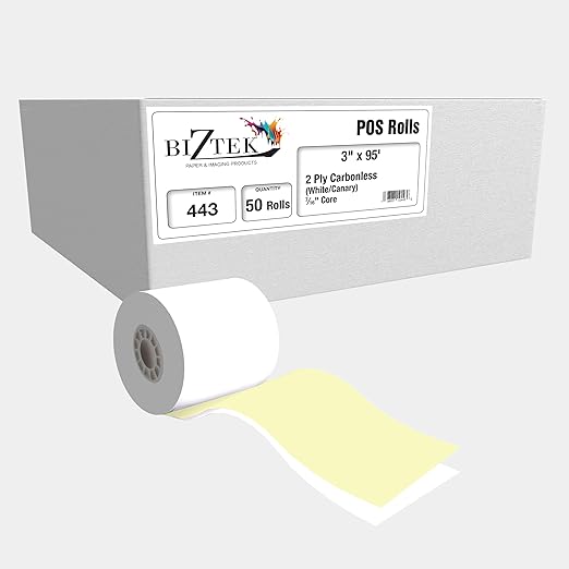 Carbonless, Receipt Rolls, 2 Ply White/Canary, 50 Rolls per Carton by Unknown