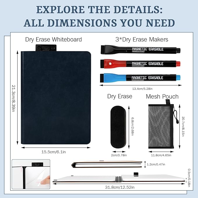 8.4" x 6" Portable White Board Dry Erase Notebook, PU Leather Shell Double - Image 2