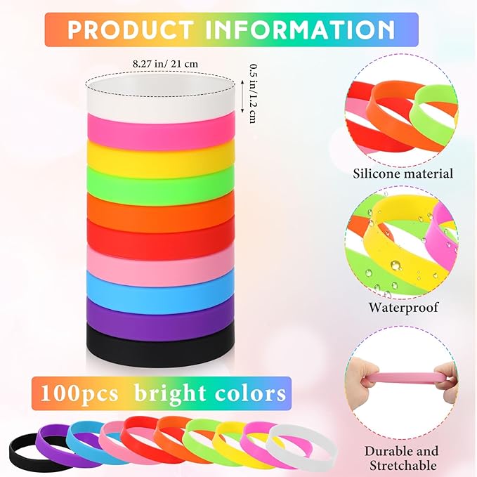 Liliful 100 Pcs Silicone Rubber Wristbands Rubber Wristband Bracelet Bands - Image 2