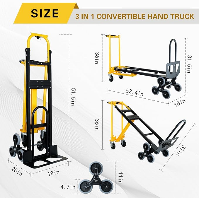 3 in 1 Heavy Duty Industrial Convertible Hand Truck Dolly, 1000 LBS Capacity - Image 2