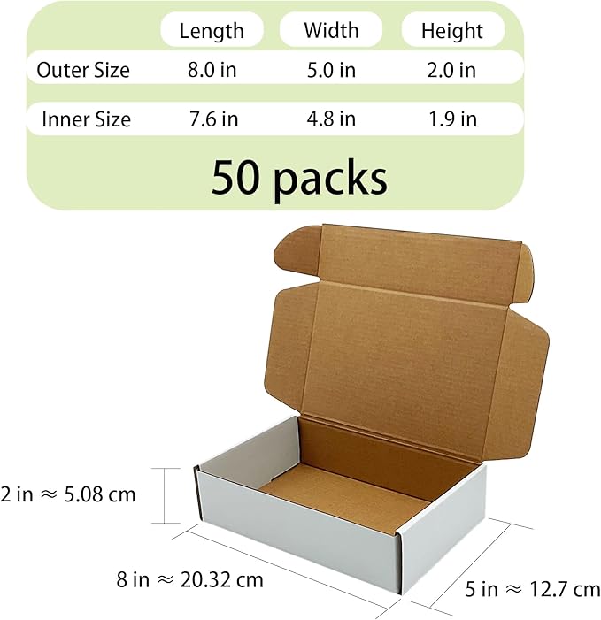 White Shipping Boxes 8x5x2 inch 50 Pack, Corrugated Boxes Mailer Packaging - Image 3