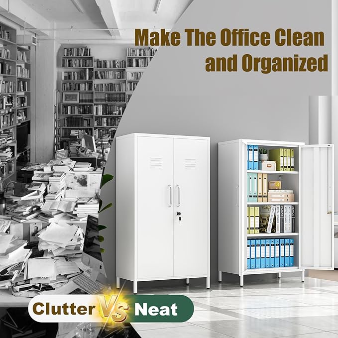 White Metal Locker Cabinet, Vertical Steel Storage Cabinet - Image 4