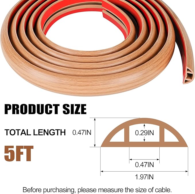 MYFAMIREA 5FT Floor Cord Cover for Wire Self Adhesive Cable Cavity Management - Image 2