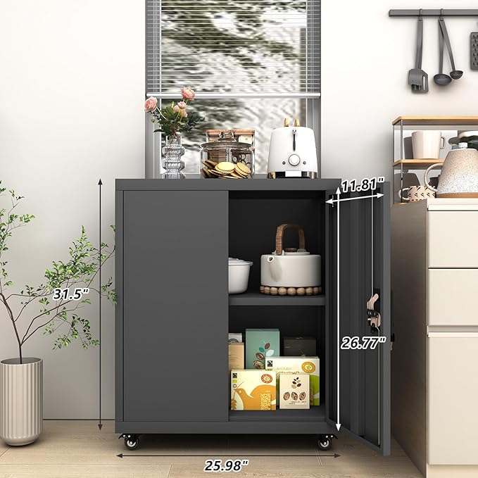 GREATMEET 31.5" H Lockable Storage Cabinet, Small Locking Cabinet - Image 3