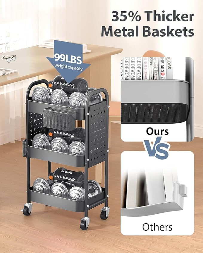 ALVOROG 3 Tier Rolling Cart - Image 3