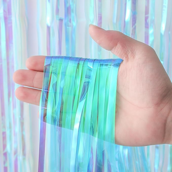 3 Pack 3.3x8.2 Feet Neon Iridescent Foil Fringe Backdrop Curtains, Tinsel - Image 2