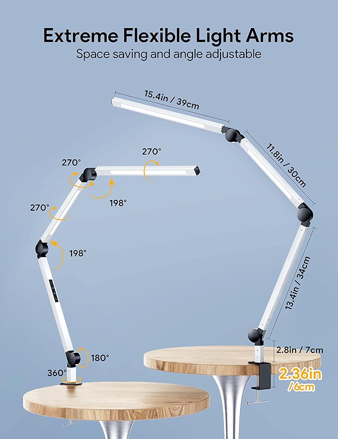 MediAcous LED Desk Lamp with Clamp, Dual Light Desk Lamp with Swing Arm - Image 7