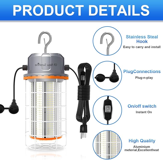 400W LED Temporary Work Light，56000Lumens 5000K Daylight White ON/Off Switch & - Image 4