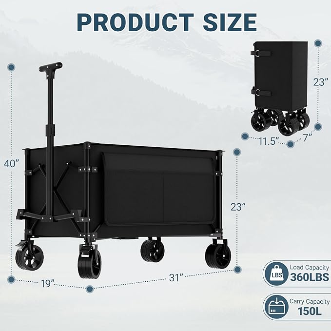 Favoyard Collapsible Wagon Carts Foldable 150L & 360LBS Folding Wagons - Image 2