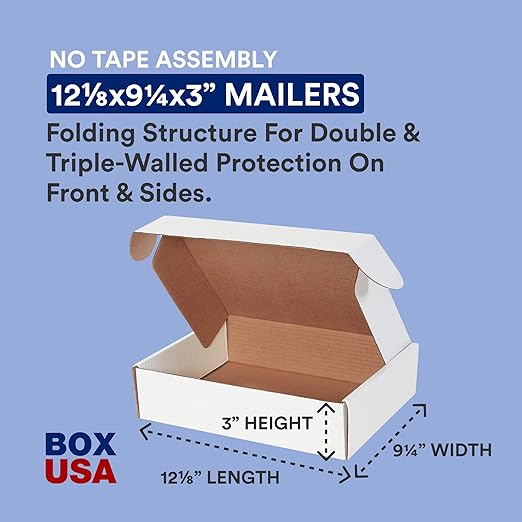 Box USA 12" Deluxe Shipping Boxes 12.125"L x 9.25"W x 3"H, Gifts or Bulk - Image 2