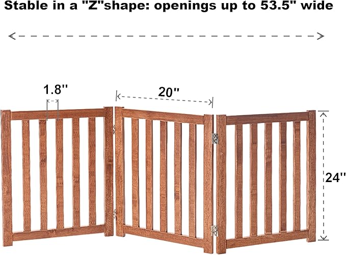 LZRS 3-Panel Wooden Free Standing Foldable Dog Gate Indoor – 24" High, - Image 3