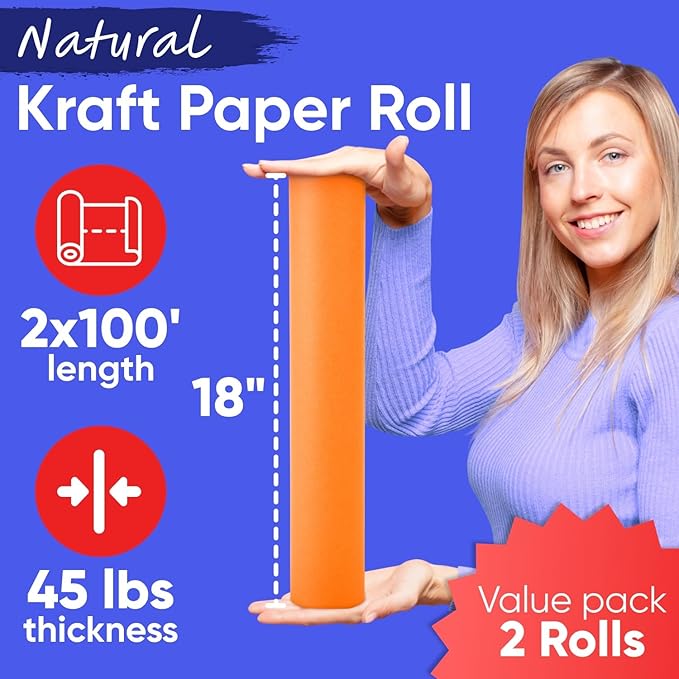 18" x 1200" Orange Kraft Paper Roll, 45 lbs Thickness, Made in USA Colored - Image 3