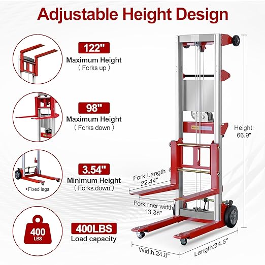 122" Material Lift Winch Stacker, 400 lbs Capacity Manual Material Lifts - Image 2