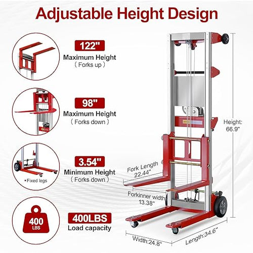 122" Material Lift Winch Stacker, 400 lbs Capacity Manual Material Lifts - Image 2