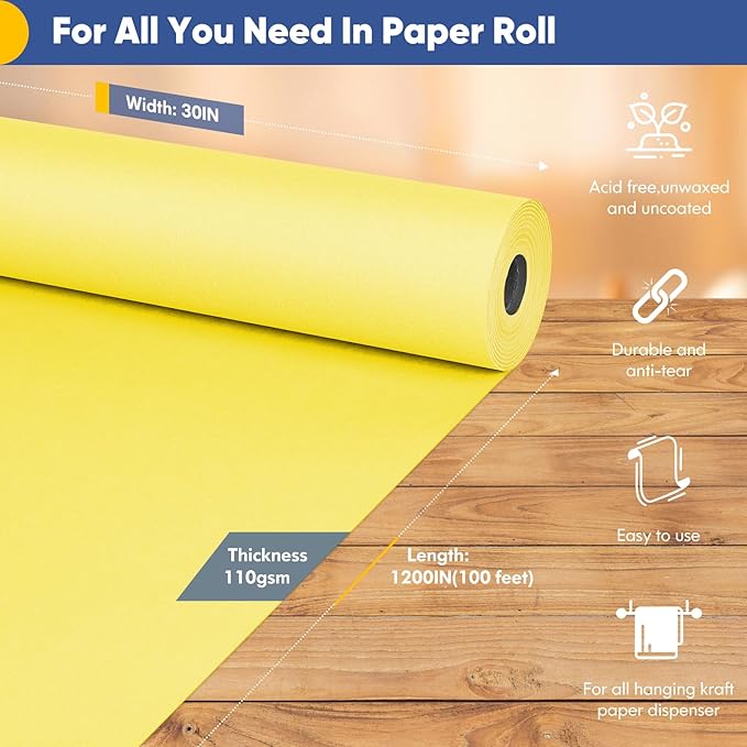 Vanhench 30"×1200" Yellow Wrapping Paper Roll, Art Craft Paper, Color Bulletin - Image 2