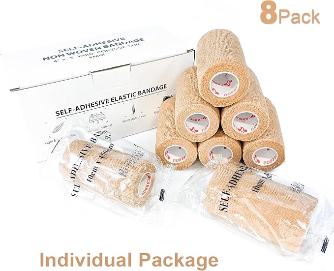 Beige-Self Adhesive Cohesive Bandage Wrap, Self Adherant Non-Woven Wrap Rolls - Image 4
