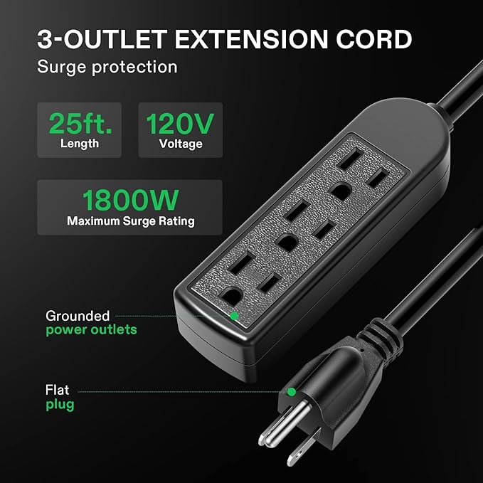 VIVOSUN 25 ft Extension Cord, 3-Outlet Power Strip - Image 4