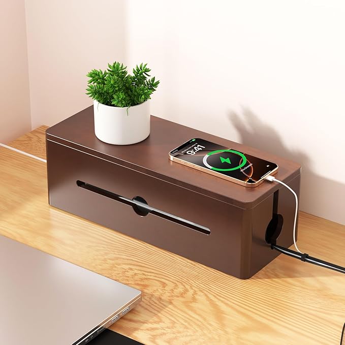 Cinati Large Cable Management Box, 15.8" Wooden Cable Organizer by Cinati