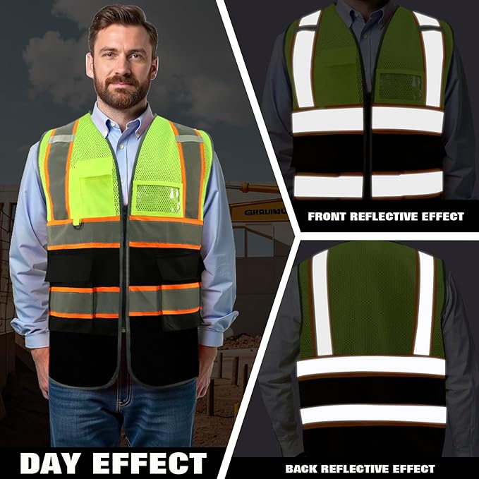 Custom Safety Vest with Logo Pockets High Visibility Reflective Vests - Image 3