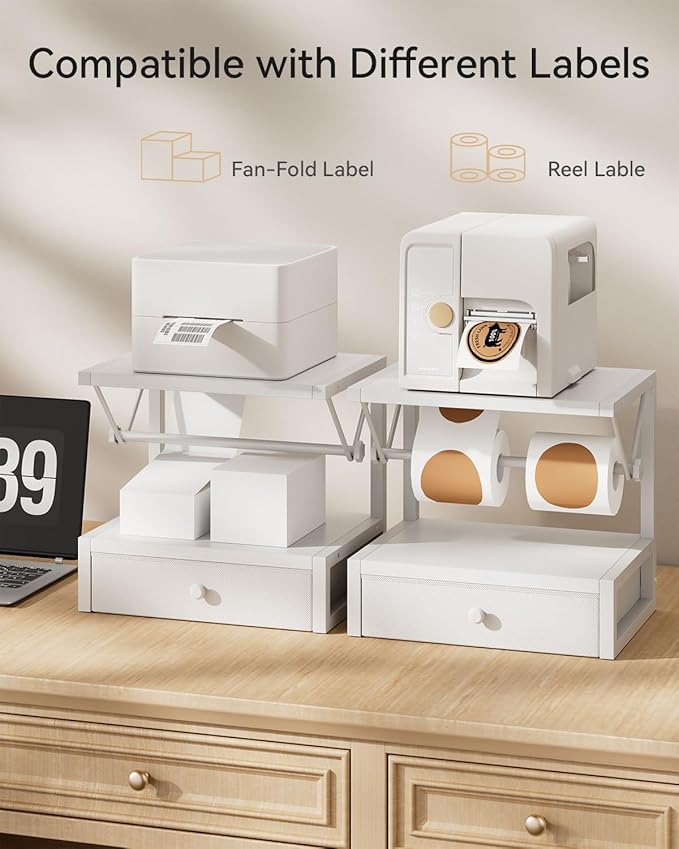 IBUYKE Label Holder for Rolls and Fan-Fold Labels, Wooden Thermal Shipping - Image 5