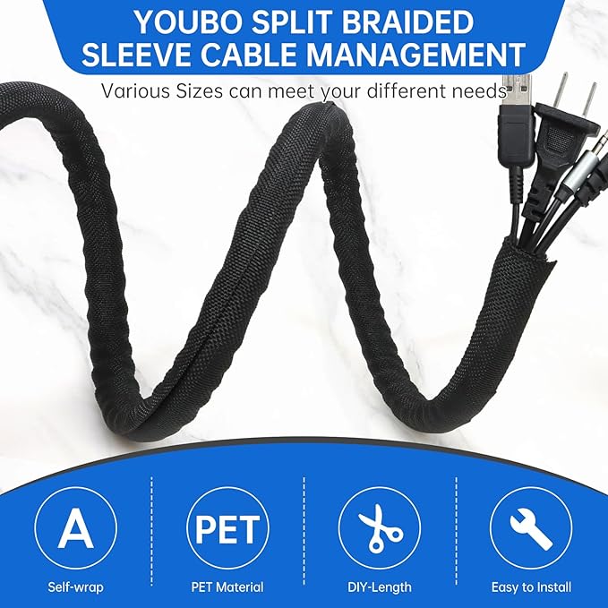 Split Braided Cable Sleeve，Flexible Wire Loom Tubing, Automotive Cord Protector - Image 2