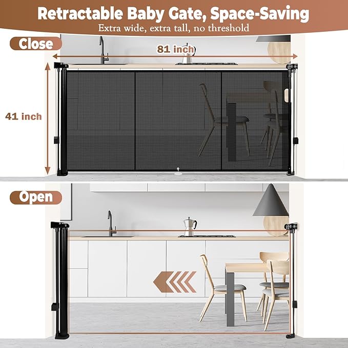 81" Retractable Baby Gate Extra Wide, Mesh Gate Long Child Gate Pet Gate - Image 5