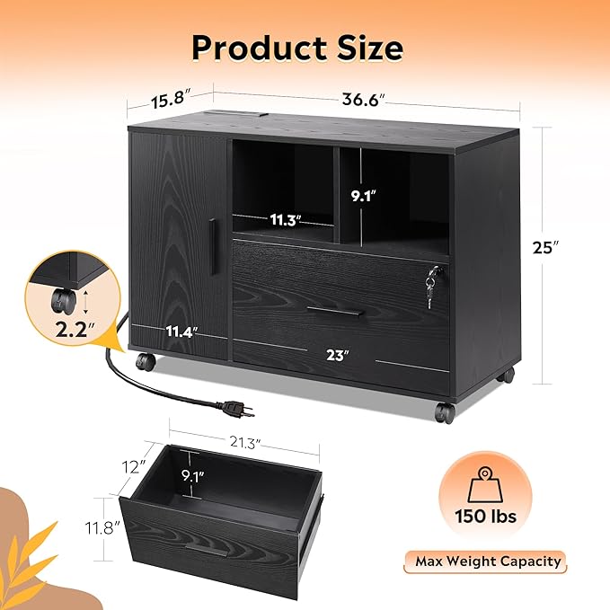 DEVAISE File Cabinet with Charging Station, 1-Drawer Lateral File Cabinets with - Image 3