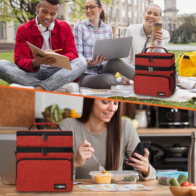opux Insulated Lunch Bag for Men Women, Large Dual Compartment Cooler Bag - Image 8