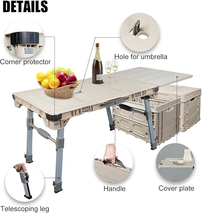 3 Pieces Camping Table Cart Set Multi-Purpose Used as Picnic Table & Dolly & - Image 6