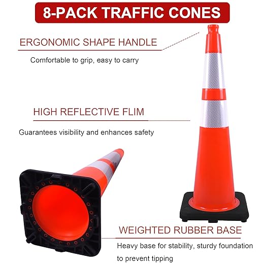 OrangeStar 36" Traffic Cones 8-Pack, Weighted Rubber Base - Image 2