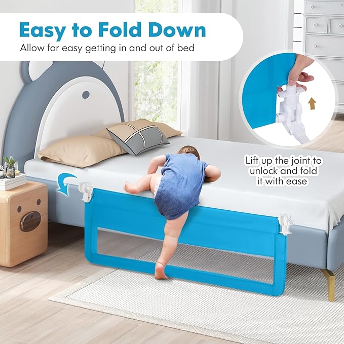 BABY JOY Bed Rails for Toddlers, Swing Down Bed Guard w/Safety Straps, Folding - Image 3