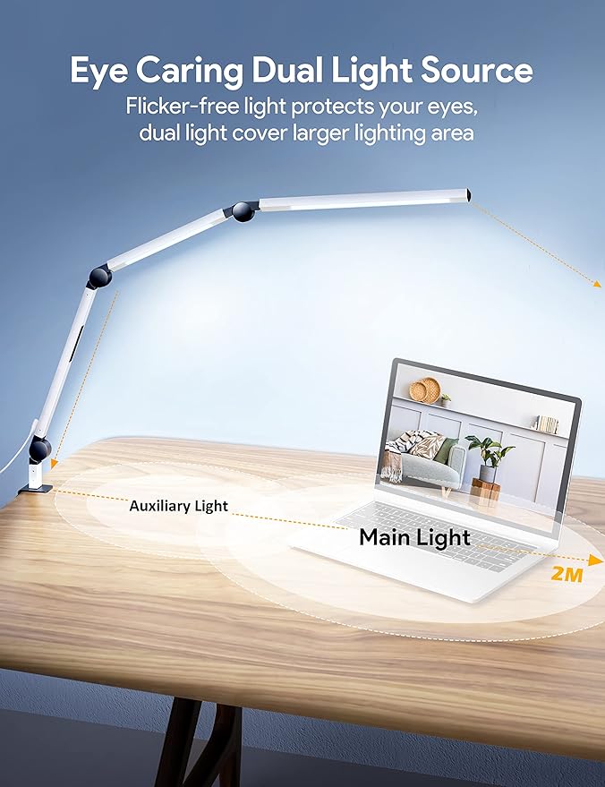 MediAcous LED Desk Lamp with Clamp, Dual Light Desk Lamp with Swing Arm - Image 6
