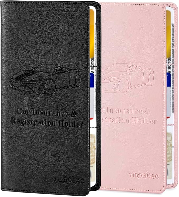 2Pack Leather Car Registration and Insurance Card Holder, Car Document Holder by TILDOSAC