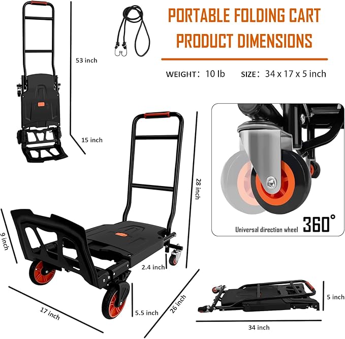 Folding Hand Truck, Dolly Cart Heavy Duty - Image 2