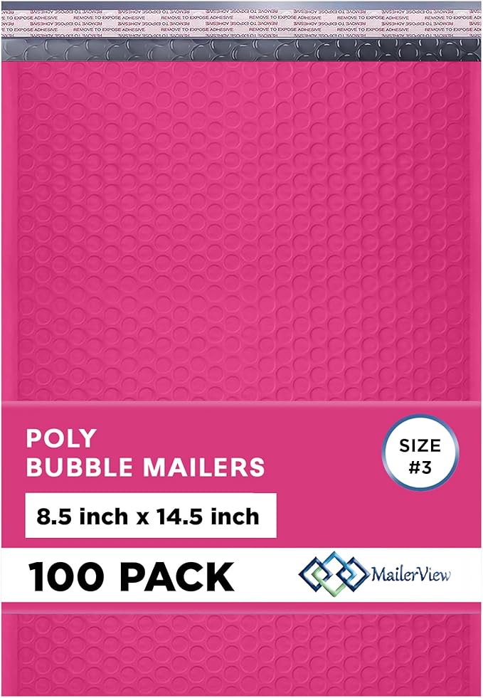 Hot Pink Poly Bubble Mailers 8.5x14.5 inch #3 | Self Seal Padded Envelopes | by MAILERVIEW