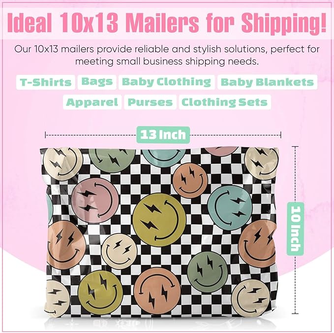10x13 Poly Mailers – Smiles Checkerboard – Waterproof, Tear-Resistant Shipping - Image 3