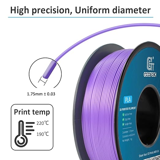 Geeetech Purple PLA 3D Printer Filament, 1kg Spool, Upgrade Tidy Winding - Image 3