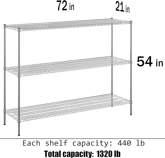 21" Deep x 72" Wide x 54" Height Wire Shelving Kit | 3-Tier | NSF Commercial - Image 3