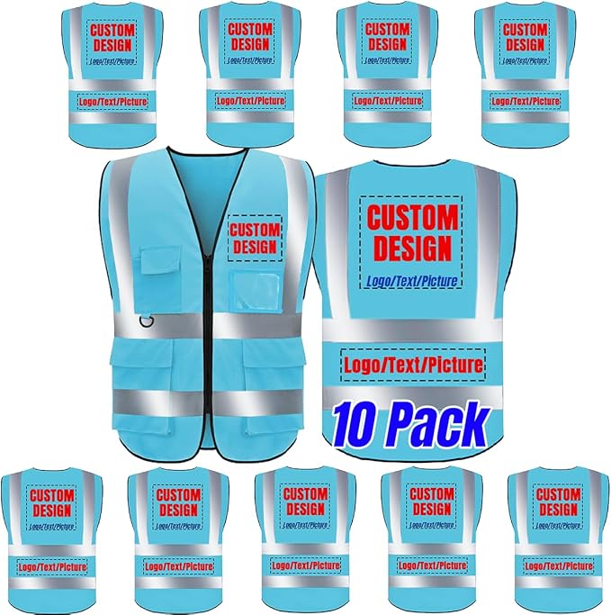 BeautyWill Safety Vest 10 Pack Customize Logo Class 2 High Visibility by BeautyWill