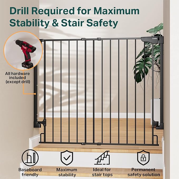 Cumbor 34" Extra Tall No Bottom Bar Baby Gate - Image 5
