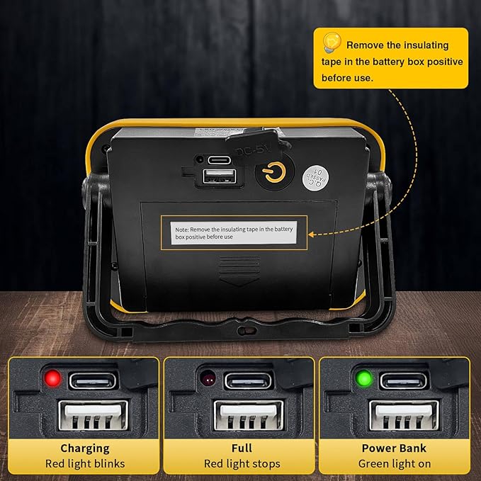 Rechargeable Work Light with Tripod Hole, 40W Portable Flood Light Battery - Image 6