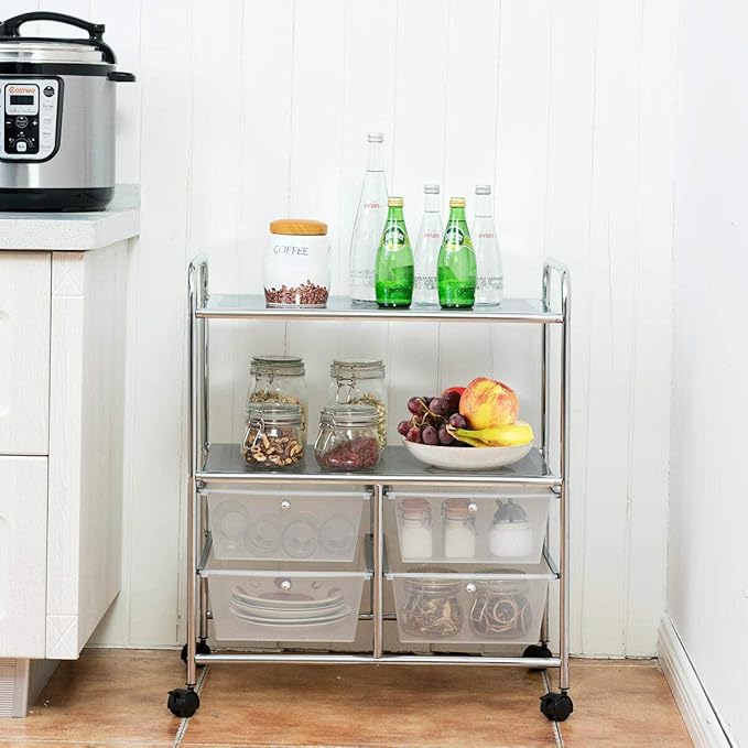 Giantex Rolling Storage Cart w/ 4 Drawers 2 Shelves Metal Rack Shelf Home - Image 3