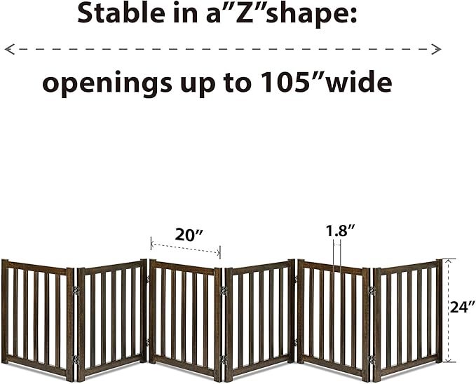 LZRS 6-Panel Extra-Wide Freestanding Wooden Dog Gate Indoor – 24”High Foldable - Image 3