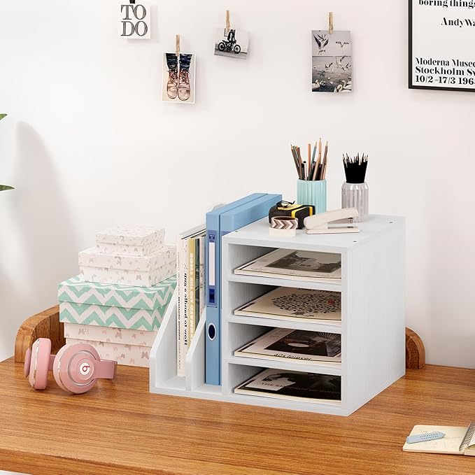 Wood Desk Organizer File Holder, Wooden Mail Organizer Countertop - Image 6