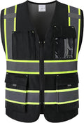 9 Pockes Black Reflecive Safety Vest by Ekkosafety