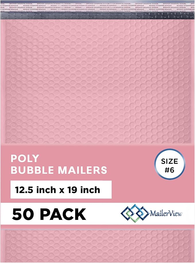 Light Pink 12.5x19.5 Inch Large Poly Bubble Mailers #6 | Padded Envelopes by MAILERVIEW