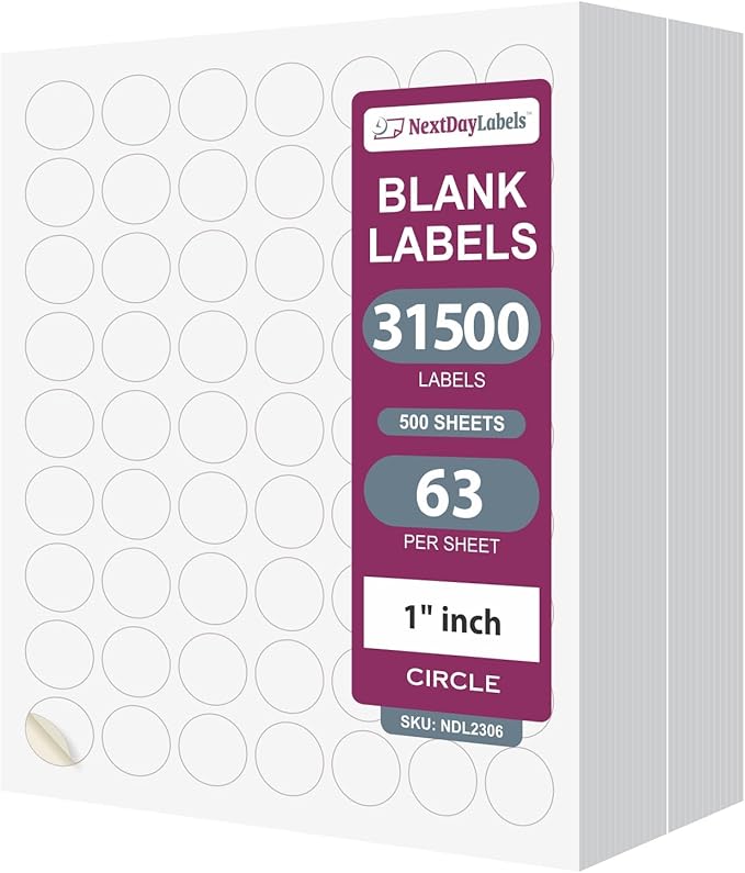 NextDayLabels - 1 Inch Round Labels - Round Sticker Labels by NextDayLabels
